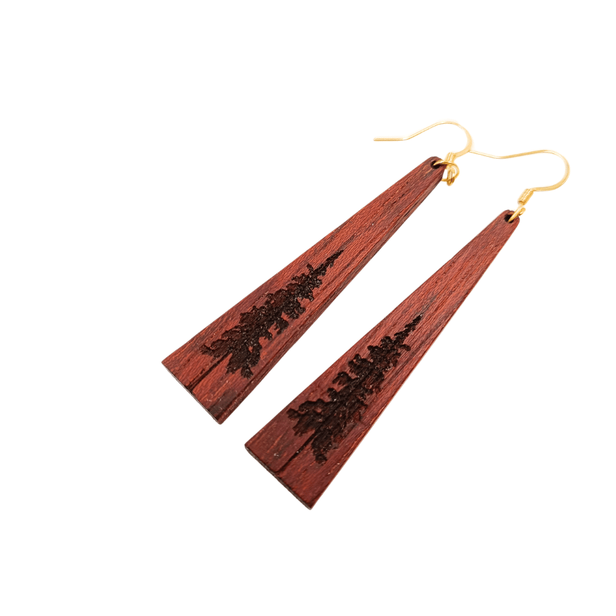 a pair of wooden earrings