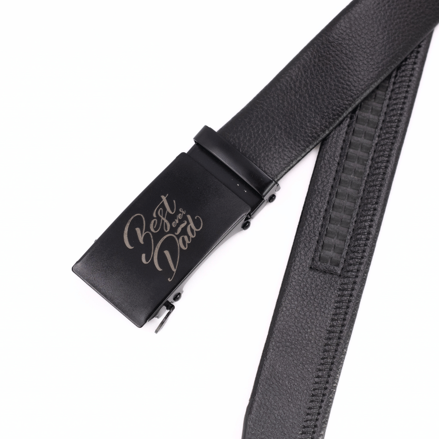 a personalised black belt with a engraved buckle