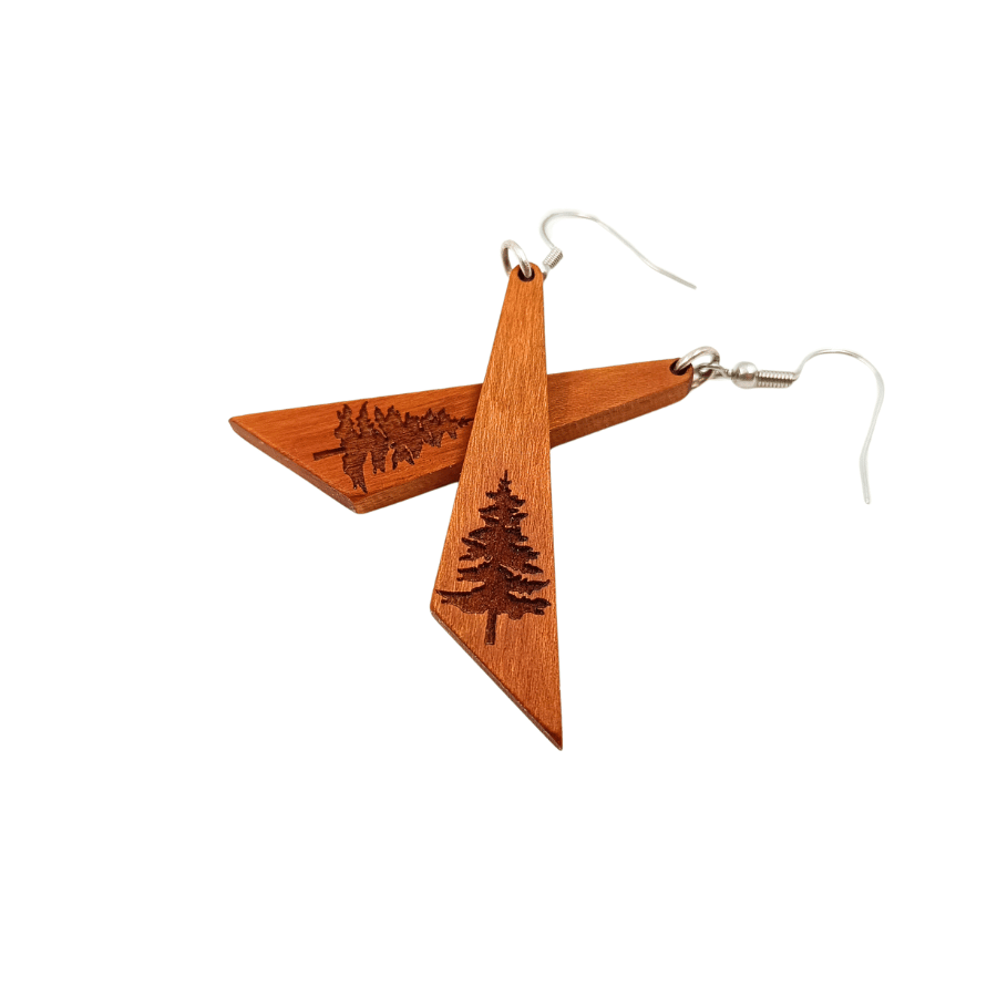 a pair of wooden earrings