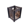 a wooden lantern with a spider web and bats