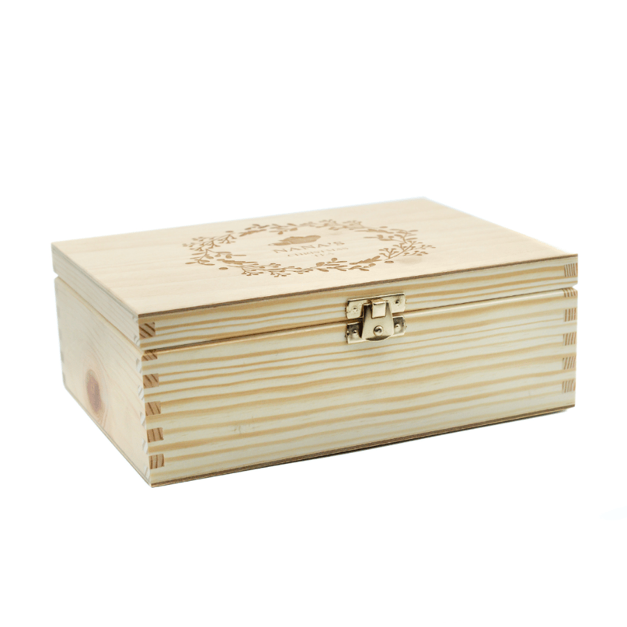 a wooden box with a lock