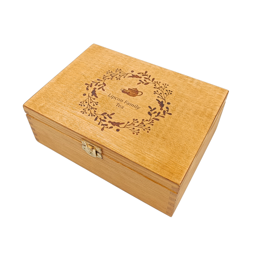 a personalised wooden tea box