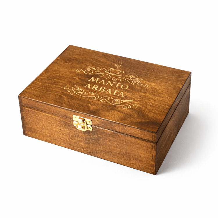 DEZ_K Personalizuota medinė arbatos dėžė – graviruota dovana arbatos mėgėjams