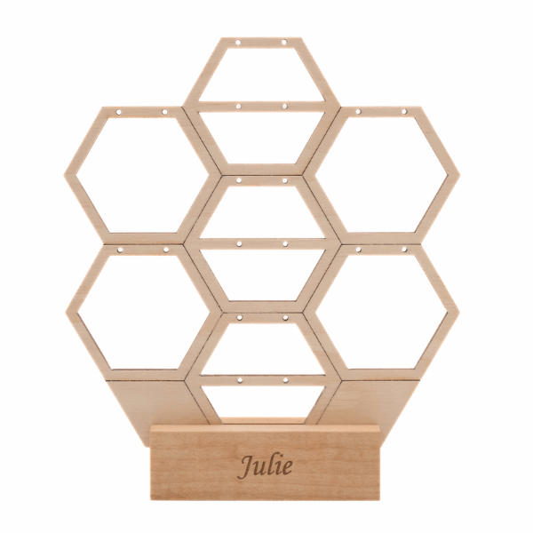 a personalised wooden honeycomb earring stand