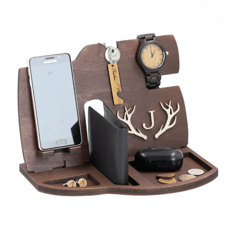 a personalized wooden phone holder