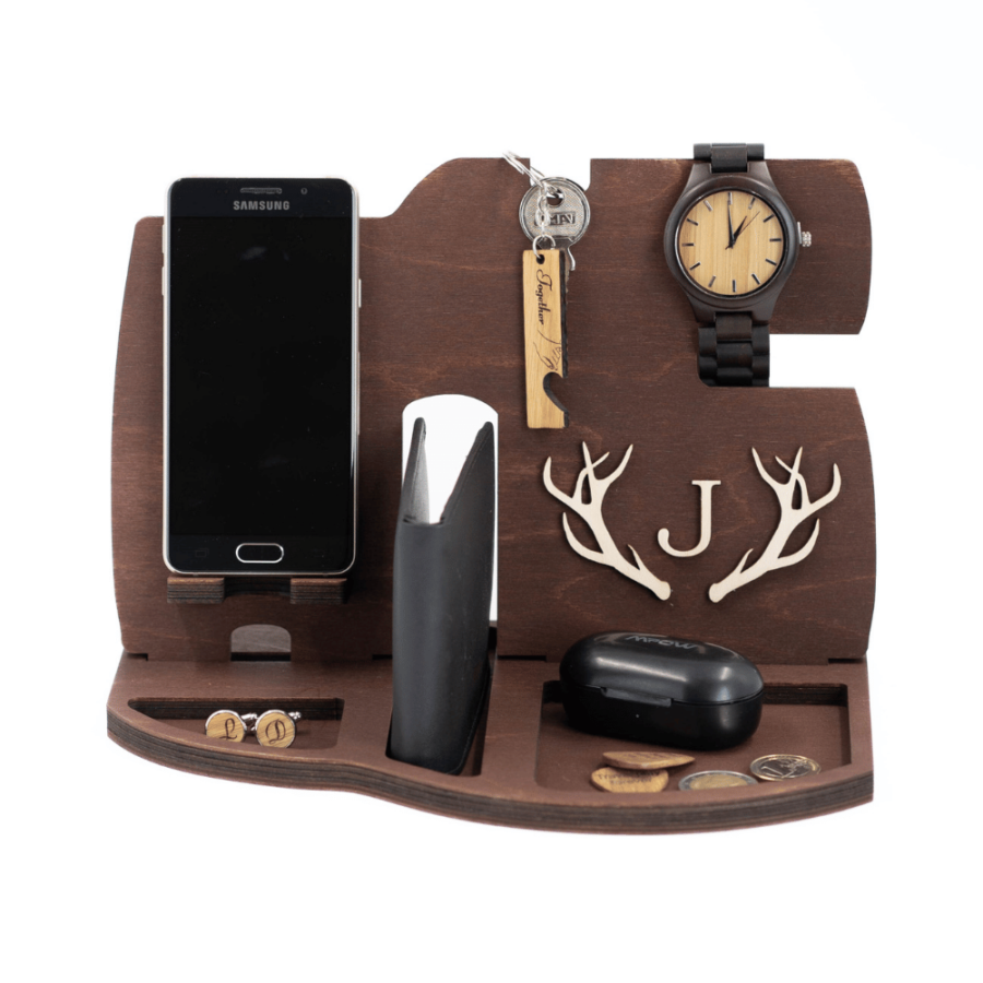 a personalized wooden phone holder