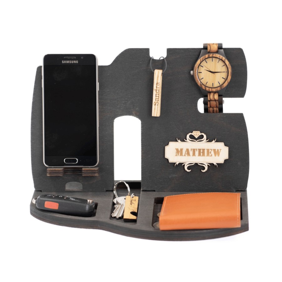 a personalized wooden desk organizer