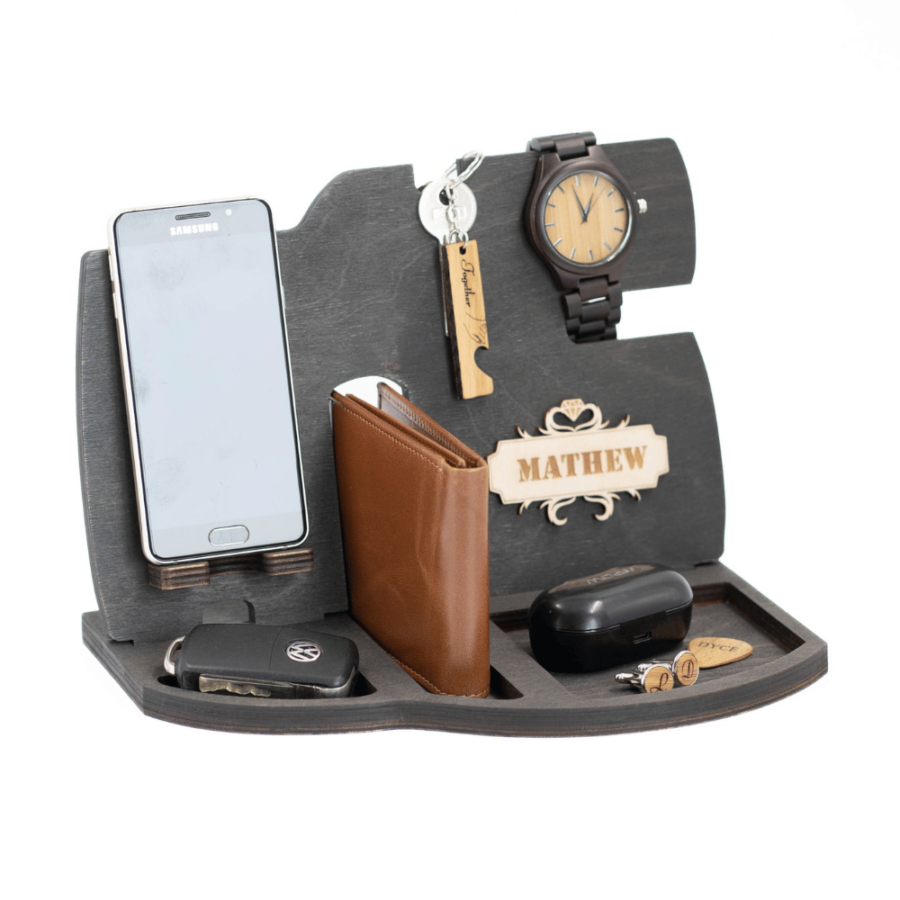 a personalized wooden desk organizer