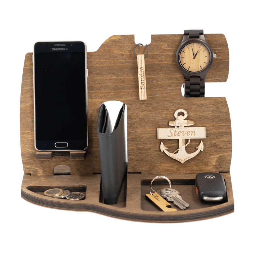 a personalized wooden desk organizer