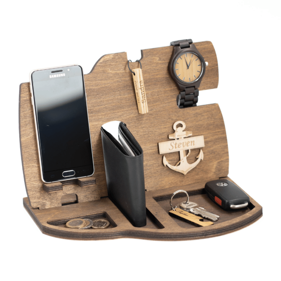 a personalized wooden desk organizer