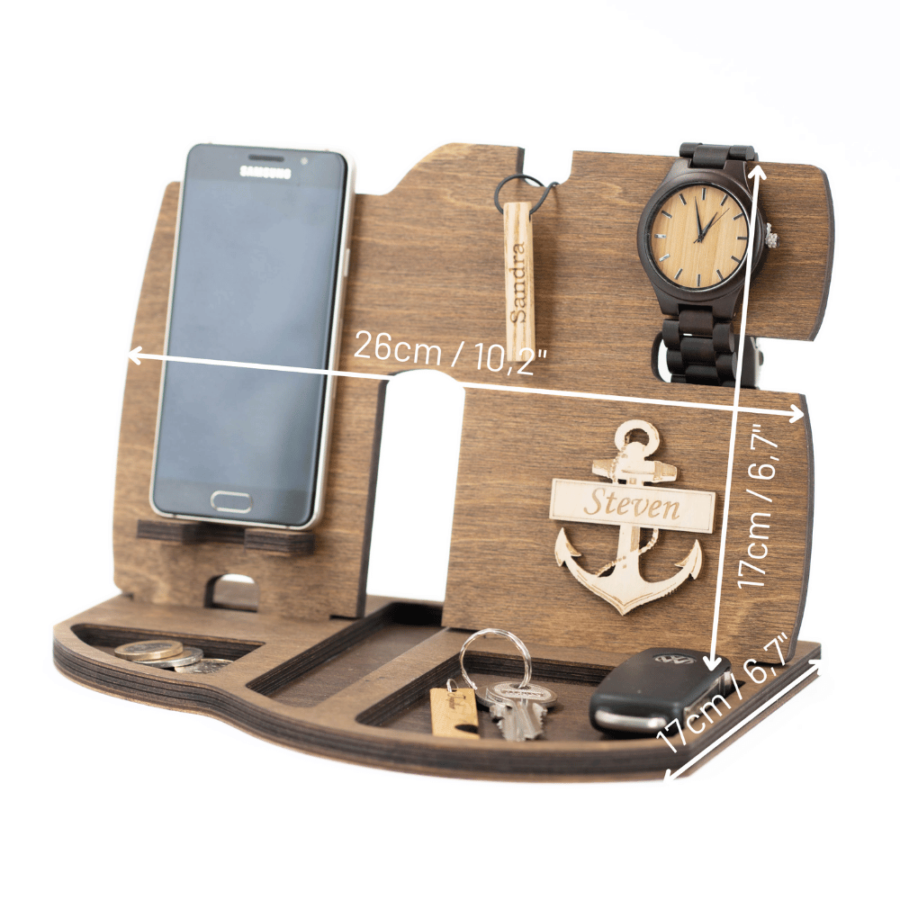 a personalized wooden desk organizer