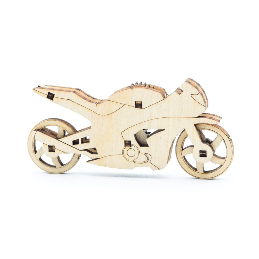 a wooden motorcycle