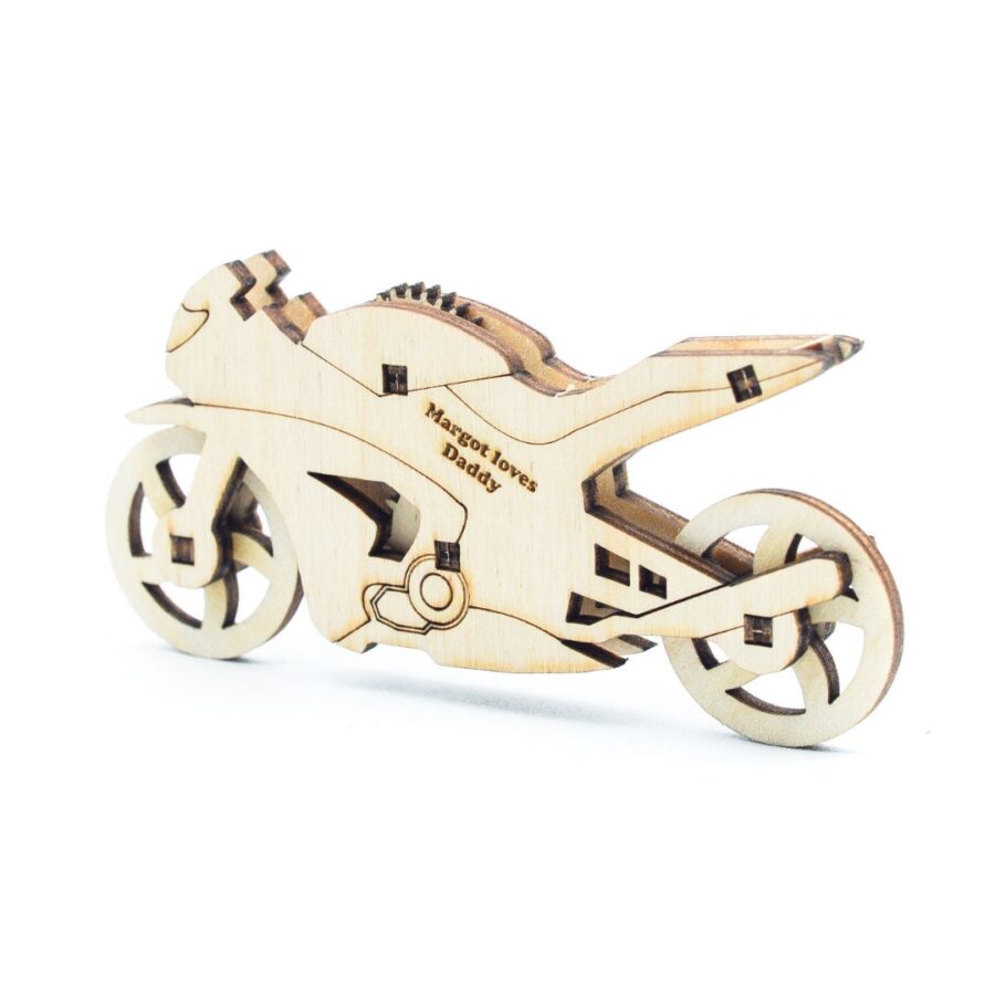 a wooden motorcycle