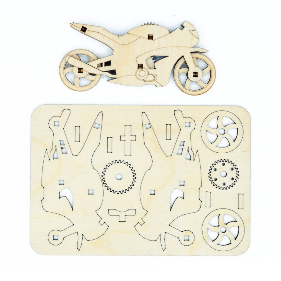 a wooden motorcycle puzzle