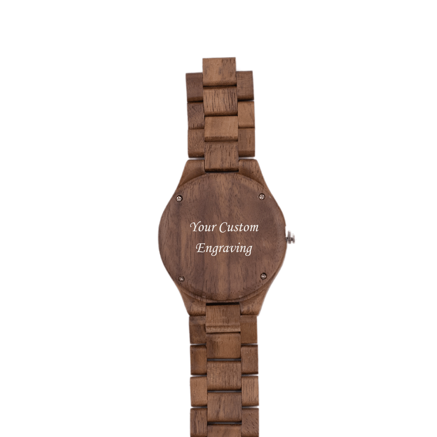 a wooden watch with a custom engraving