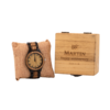 a personalised wooden watch with a wooden gift box