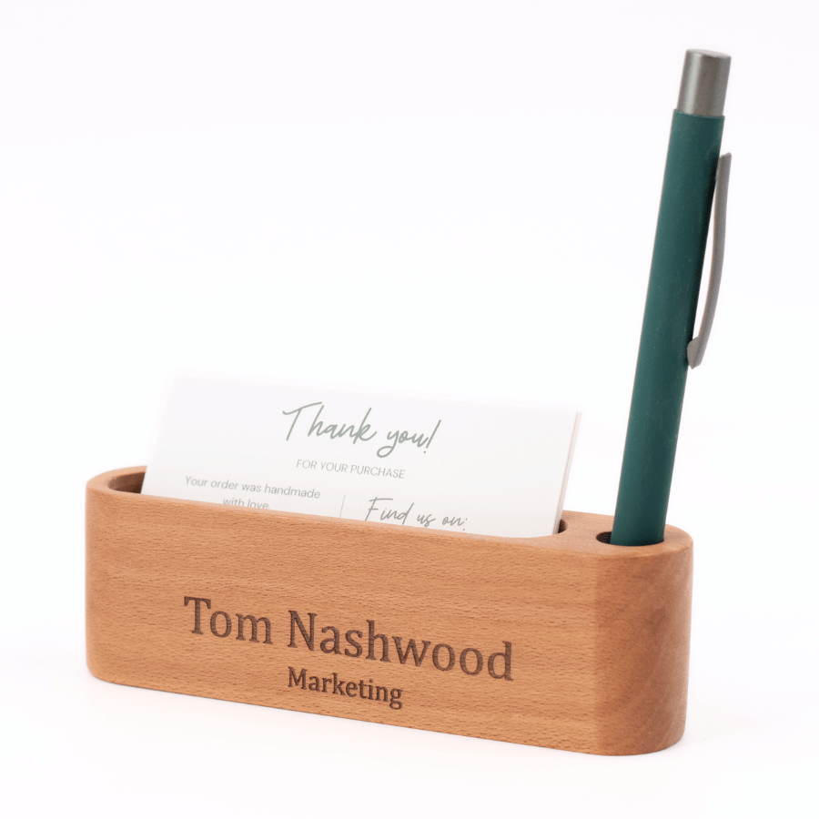 a personalized pen and card holder
