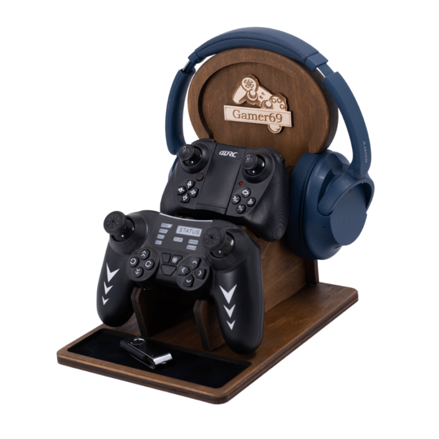 personalized controller and headset stand wooden gamer docking station