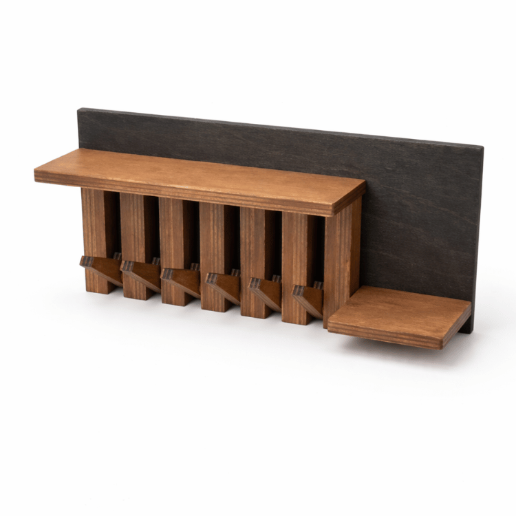 medinė raktų kabykla su lentynėle medinė raktų kabykla su lentynėle