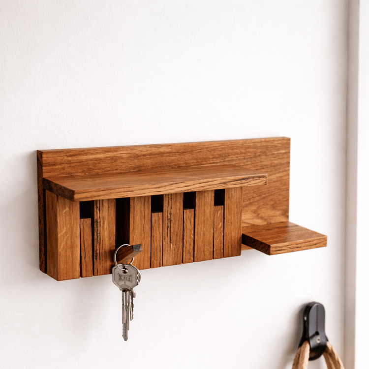 ąžuolo raktų kabykla su lentynėle interjere ąžuolo raktų kabykla su lentynėle interjere