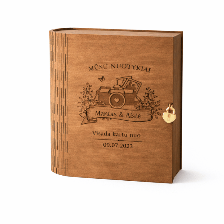 Personalizuota atsiminimų dėžutė su graviravimu personalizuota atsiminimų dėžutė su graviruotu dizainu ir vardais