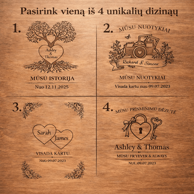15 Personalizuota atsiminimų dėžutė su graviravimu – medinė prisiminimų dėžė nuotraukoms ir suvenyrams