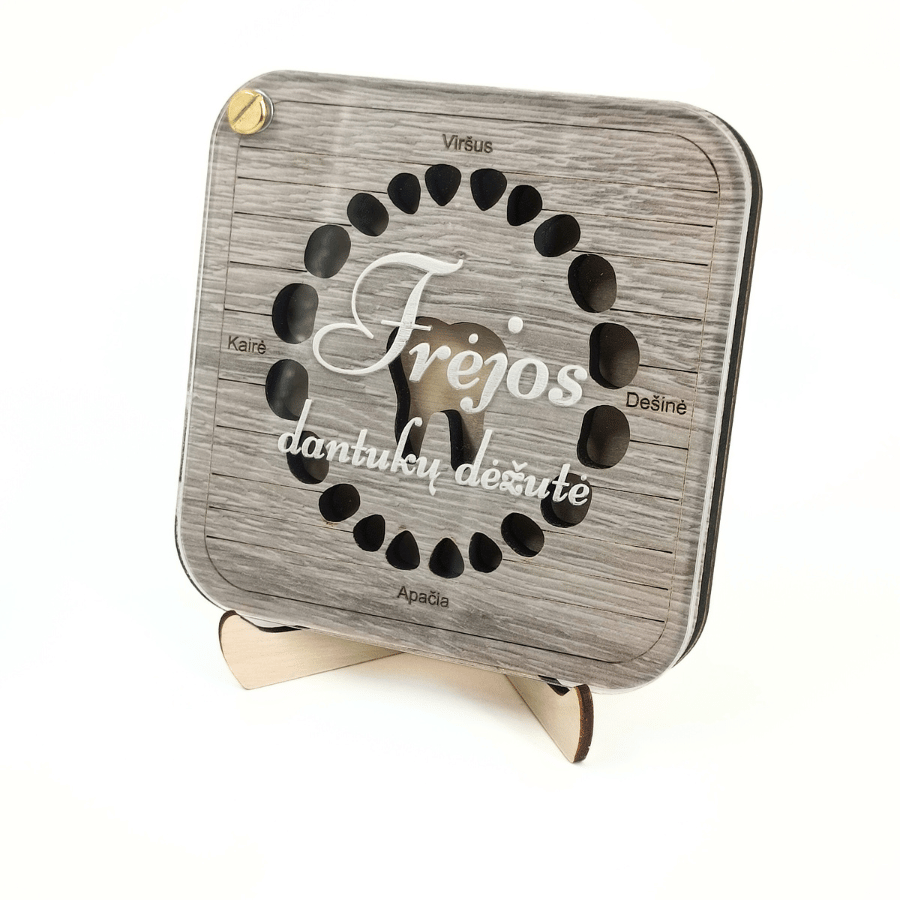 MDG.png Personalizuota dantukų dėžutė su graviruotu dangteliu – pieninių dantų atminimo dėžutė