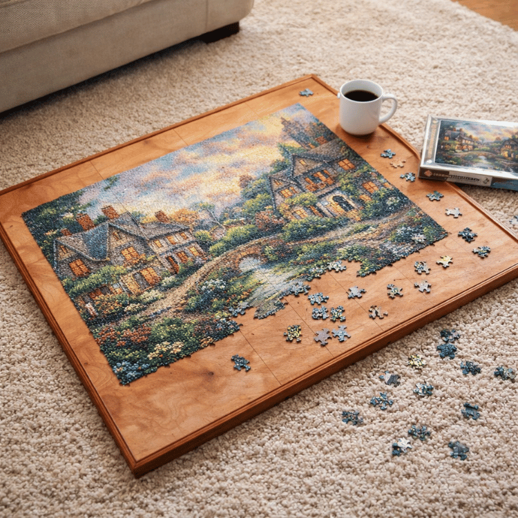 nešiojamas dėlionių stalas su rūšiavimo stalčiukais (4) Medinis nešiojamas dėlionių stalas su stalčiukais