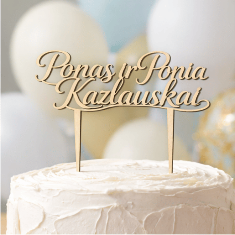 personalizuotas torto papuošimas su vardais vestuvių tortui