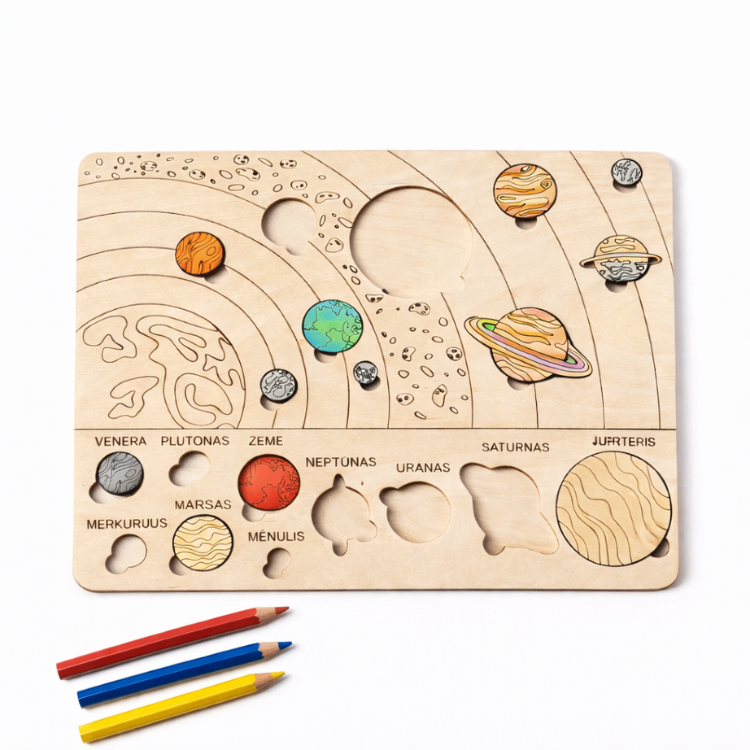 Medinė spalvinimo delionė, planetų delione edukacinis zaislas